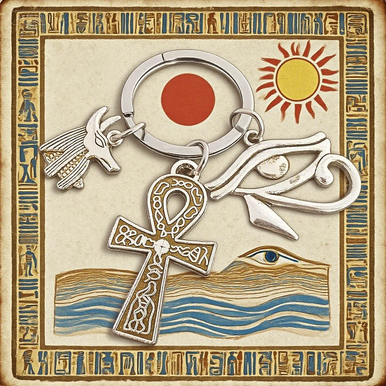 Vintage Ägyptischer Ankh-Schlüsselanhänger Anubis Auge des Horus Charms Retro Ägypten Schlüsselring für Auto-Dekoration Tasche Schlüsselanhänger Zubehör Geschenk – Detail 5
