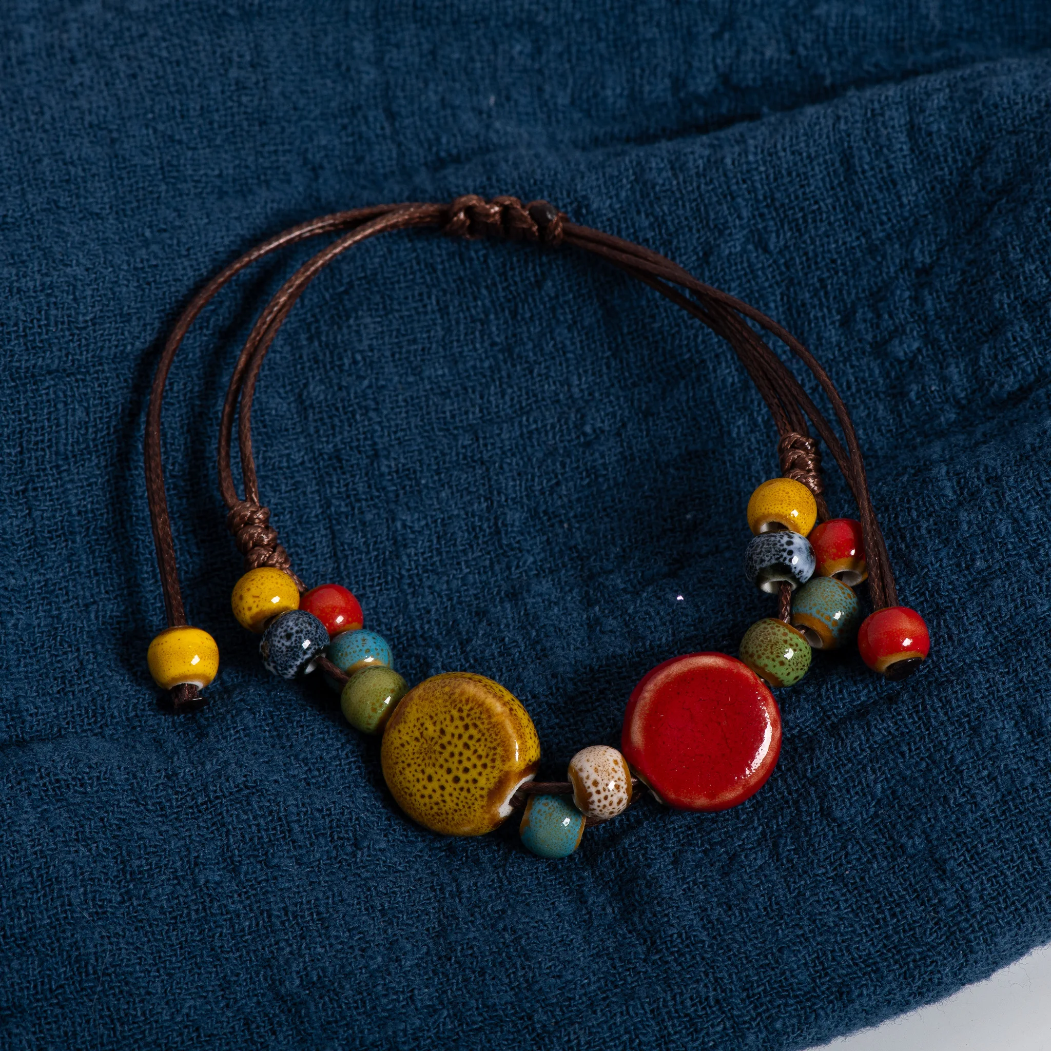 Handmade Colorful Cookie Bead Ceramic Bracelet Adjustable Boho Vintage Jewelry Unique Gift S02-024 - view 4