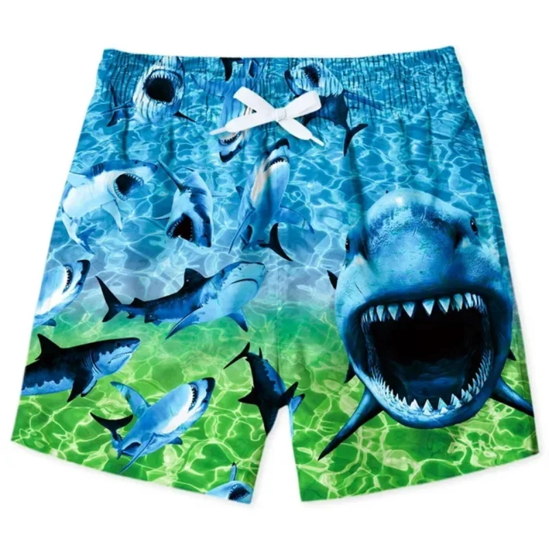Cute Shark Dinosaur Pattern Beach Shorts For Men 3d Print Cartoon Animal Swim Trunks Men's Surfing Board Shorts Streetwear
