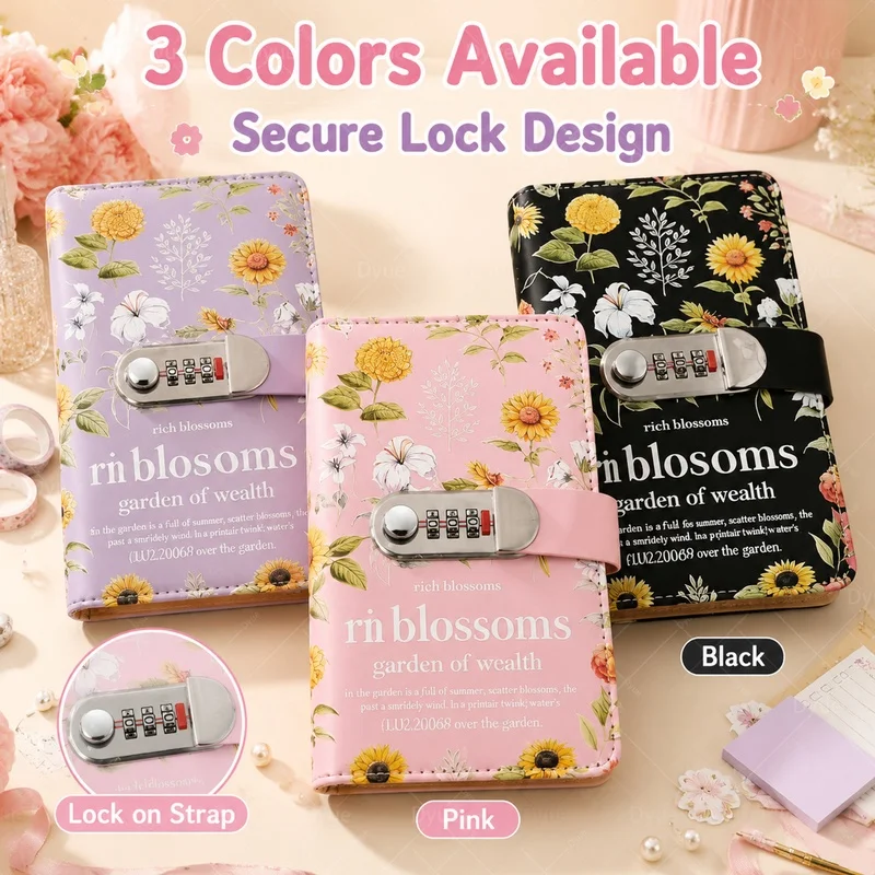 Vintage Floral Lockable Budget Binder 3Digit Password Cash Envelope For Women Girls Household Office Stationery Organizer Supply