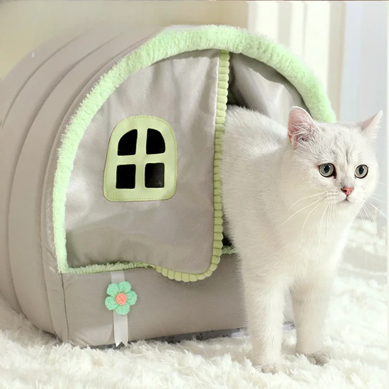 

Cat House Warm Pet Tent Basket Cozy Kitten Cushion Pet House Small Dog Mat Cat Sleeping Cave Pets Bed Supplies