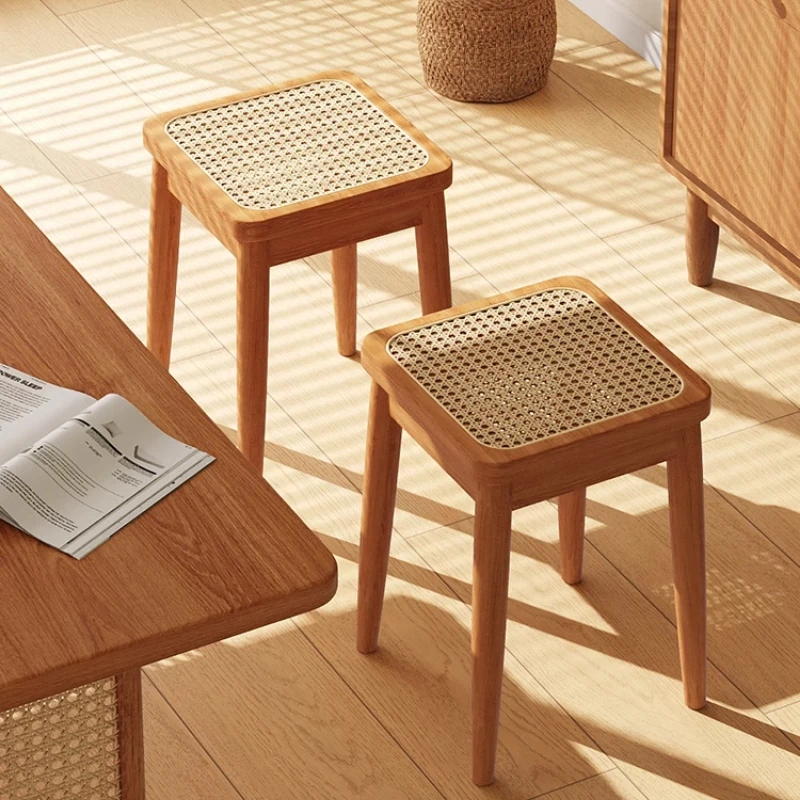 

Резиновый деревянный обеденный стул из ротанга, штабелируемое домашнее сиденье, устойчивый к пятнам настольный стул, винтажный стул со спинкой для макияжа для кафе