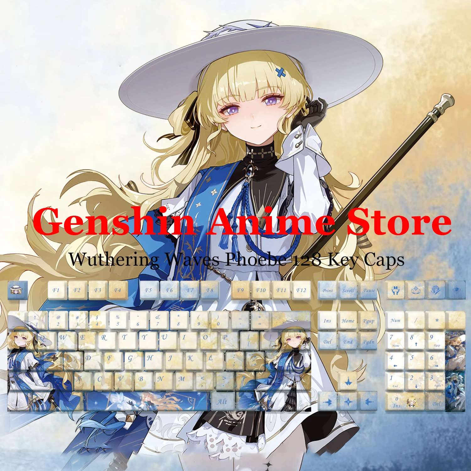 

Wuthering Waves Phoebe 128 Key Caps Cosplay Props Axis Side Engraved Mechanicale Pbt Kycaps Gaming Tabletop Supplies