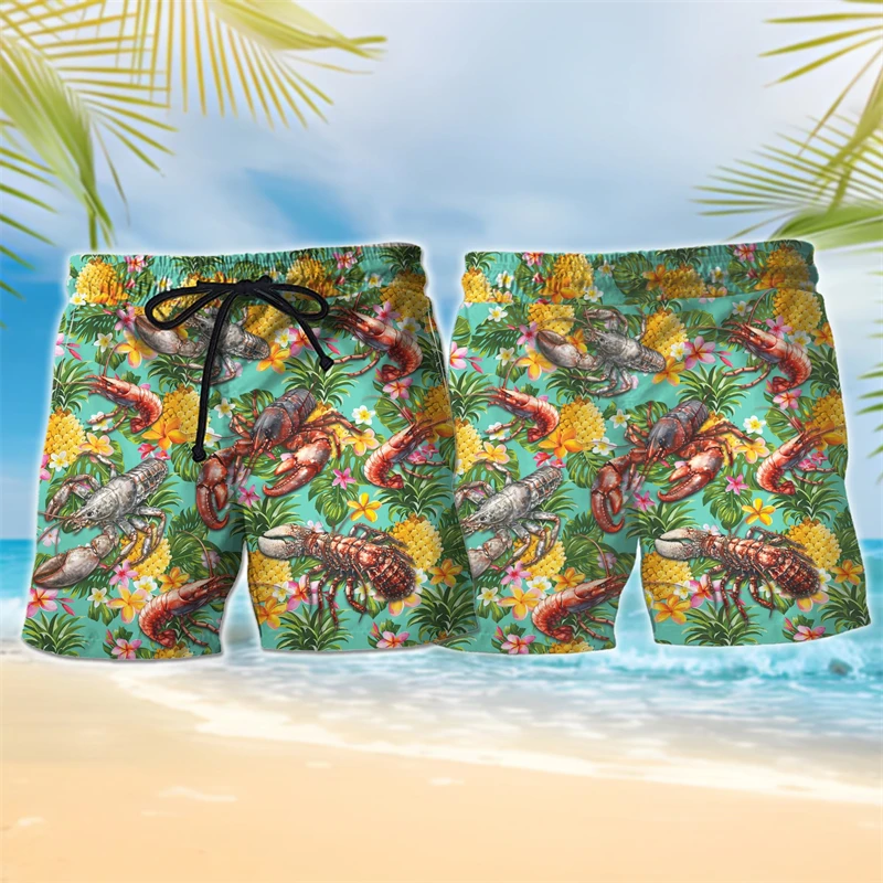 

Забавные пляжные шорты с рисунком лобстера для мужчин, модные летние каникулы, детские плавки с 3D принтом, свободные уличные шорты