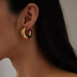 Simple Thick Metal Hoop Earrings for Women Fashion Geometric Minimalist Round Gold Silver Color Earring Trend Jewelry Gifts
