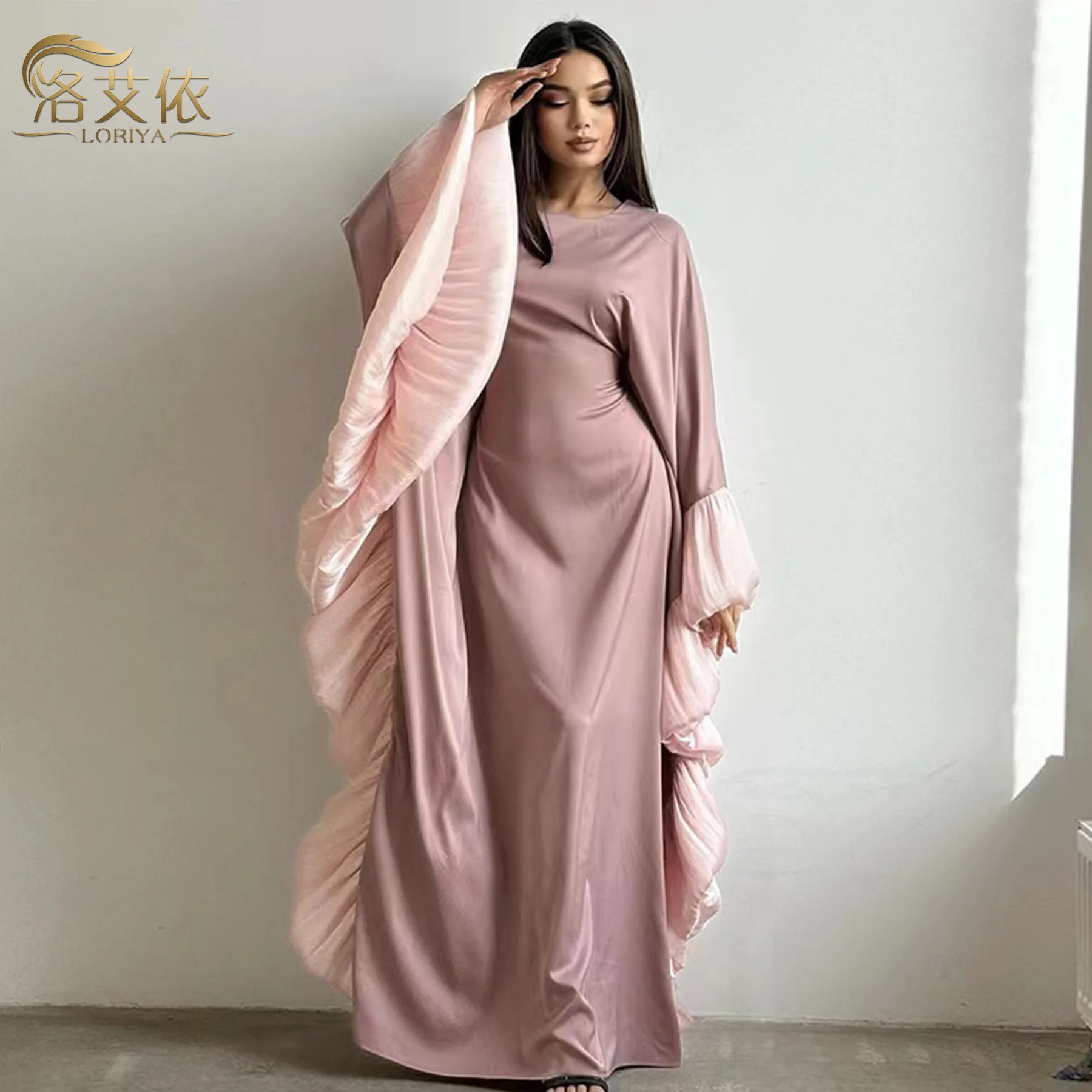 

New Fashion Women's Color-coded Elegant Spliced Luxury O-neck Ankle Length Dresses Female Middle East Clothes Abaya Jalabiya