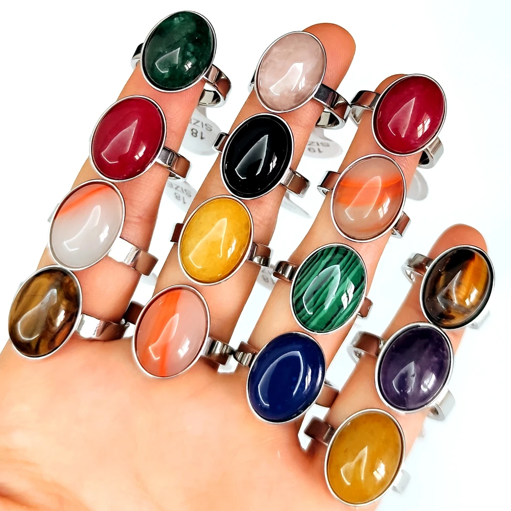 20 Stück fantastische Steinringe für Frauen, ovale Perlen, Großhandelsposten, Vintage-Ring, Party-Geschenk, Kristallschmuck – Detail 4