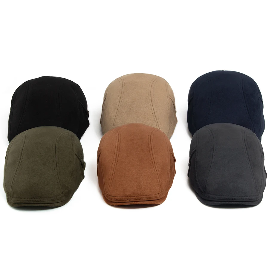 Herbst Winter Faux Wildleder Baskenmütze Mode Frauen Männer Retro Zeitungsjunge Mütze Casual Flache Visier Hut Berets Seite Schnalle Für Einstellbar Neue – Detail 1