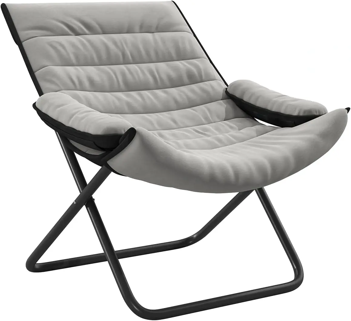 

Adjustable Recliner Folding Chair with Cushion & Footstool, Portable Lounge for Indoor Outdoor Use - Gray