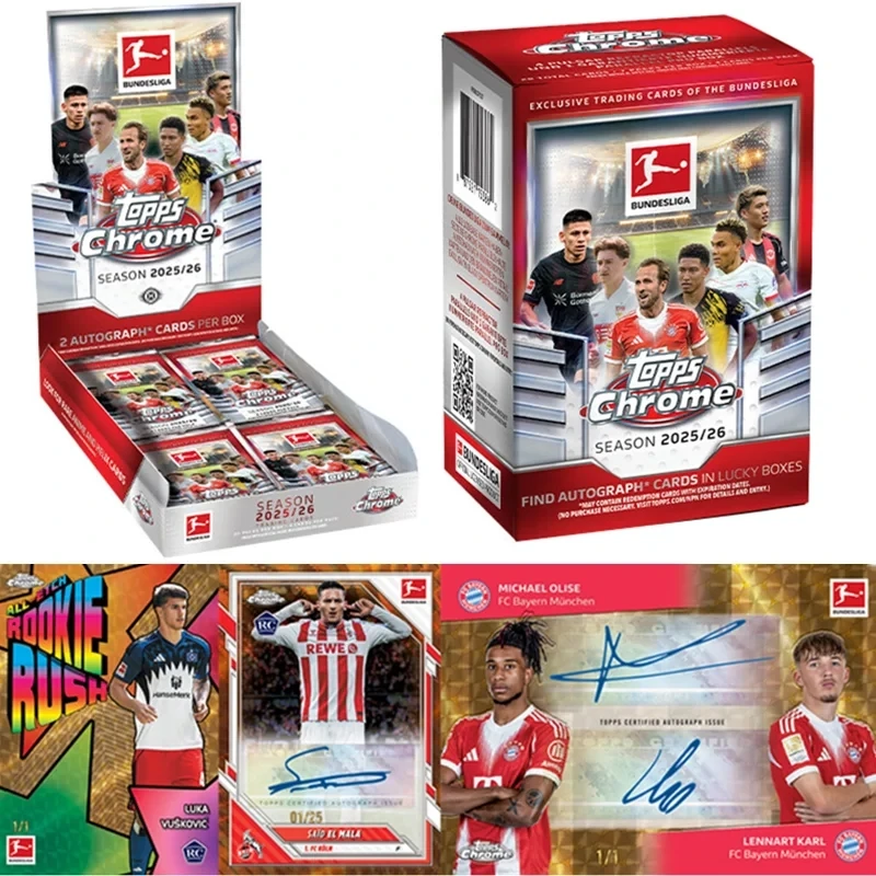 

Official 2025-26 Topps Chrome Bundesliga Factory Sealed Hobby & Value Box Football Star Trading Cards Holiday Gift