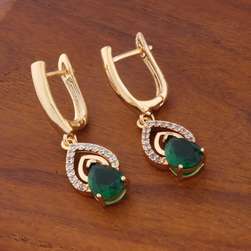 New Trend 2024 Drop Earrings for Women Gold Color With Shiny Green Natural Zircon Accessories Vintage Daily Fashion Jewelry