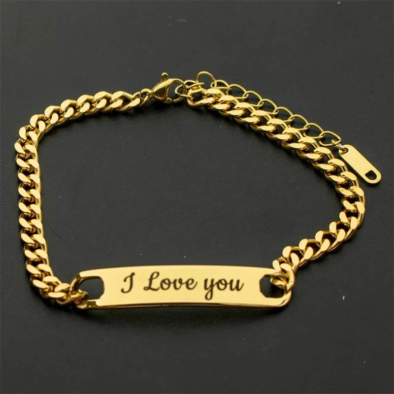 Personalisierte Gravierbare Edelstahl-ID-Armbänder für Männer Individuell Gravierbare Namensschild-Identitäts-ID-Armbänder für Ihn 19-21CM