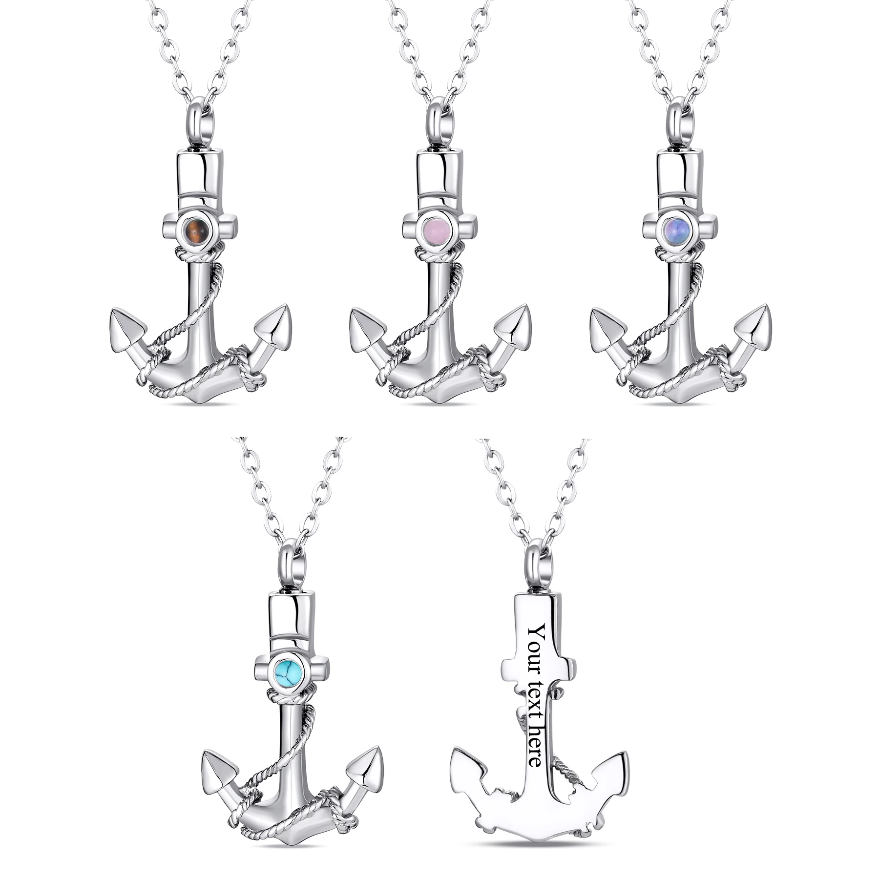 

Anchor Necklace Cremation Jewelry for Men Natural Stone Stainless Steel Custom Keepsake Urn Necklace for Human Ashes