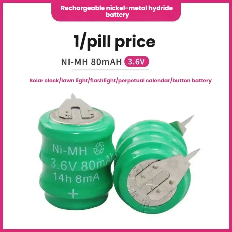 

3-10pcs 3.6V 80mAh NI-MH Button Cell Ni MH Batteries with Pins Rechargeable Battery for Clock Memory Lawn Lamp