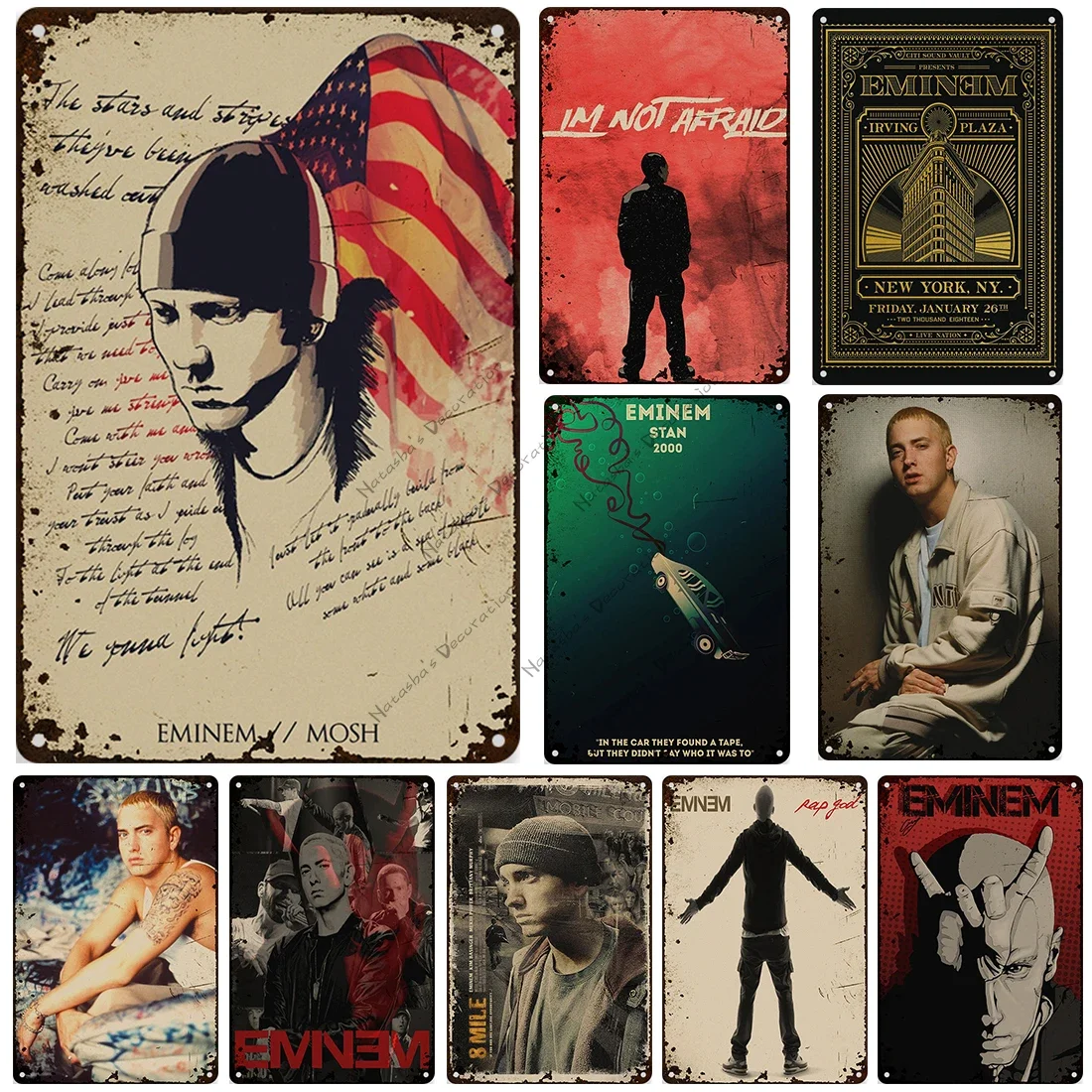 Eminem Posters 8 Mile Metal Tin Sign Cafe Club Wall Plate Bar Wall Metal Signs Rusty Retro Poster Metal Plaque Industrial Decor