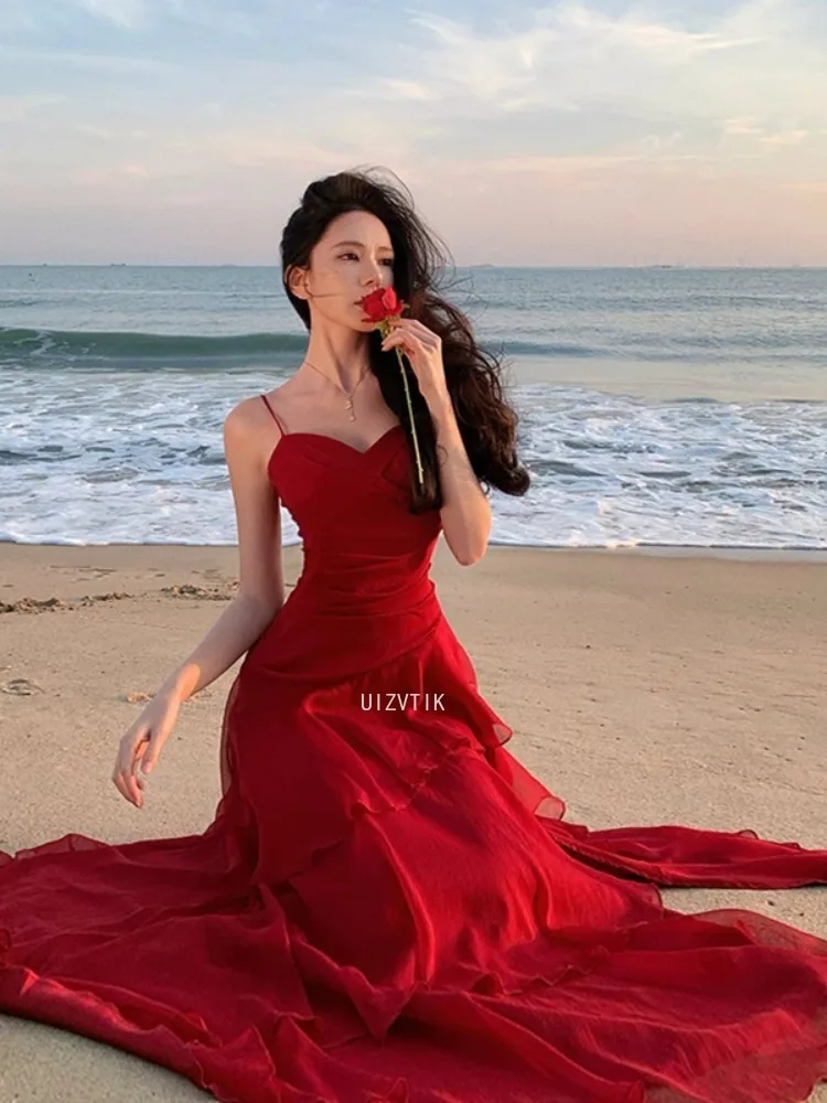 Vestidos largos elegantes con volantes para mujer, vestido Sexy de fiesta de cumpleaños con hombros descubiertos, corte en A, informal, para sesión de fotos, bata nueva para mujer