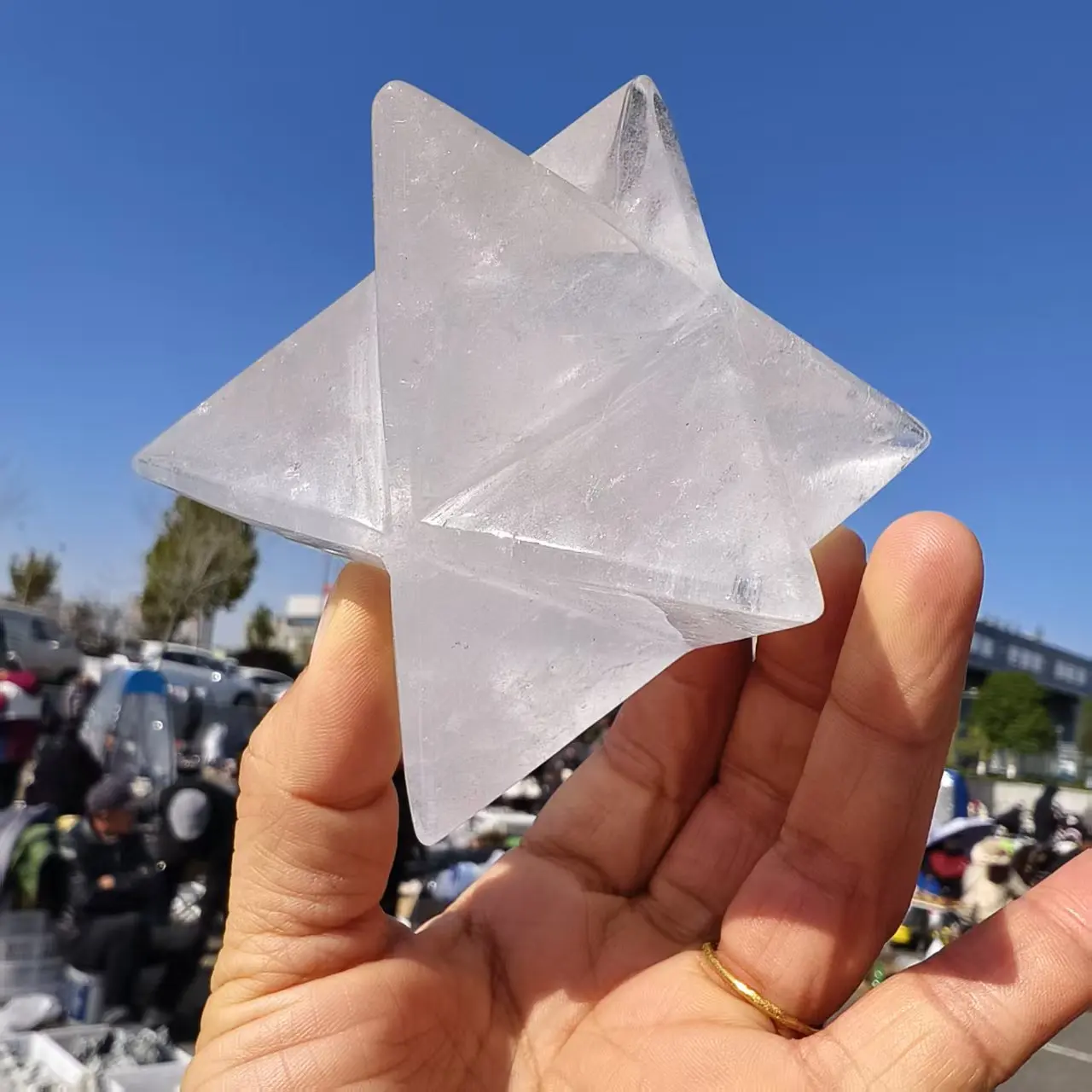 Natural White Transparent Crystal Melkaba Star, White Quartz Carved Melkaba Star, Mineral Spiritual Healing