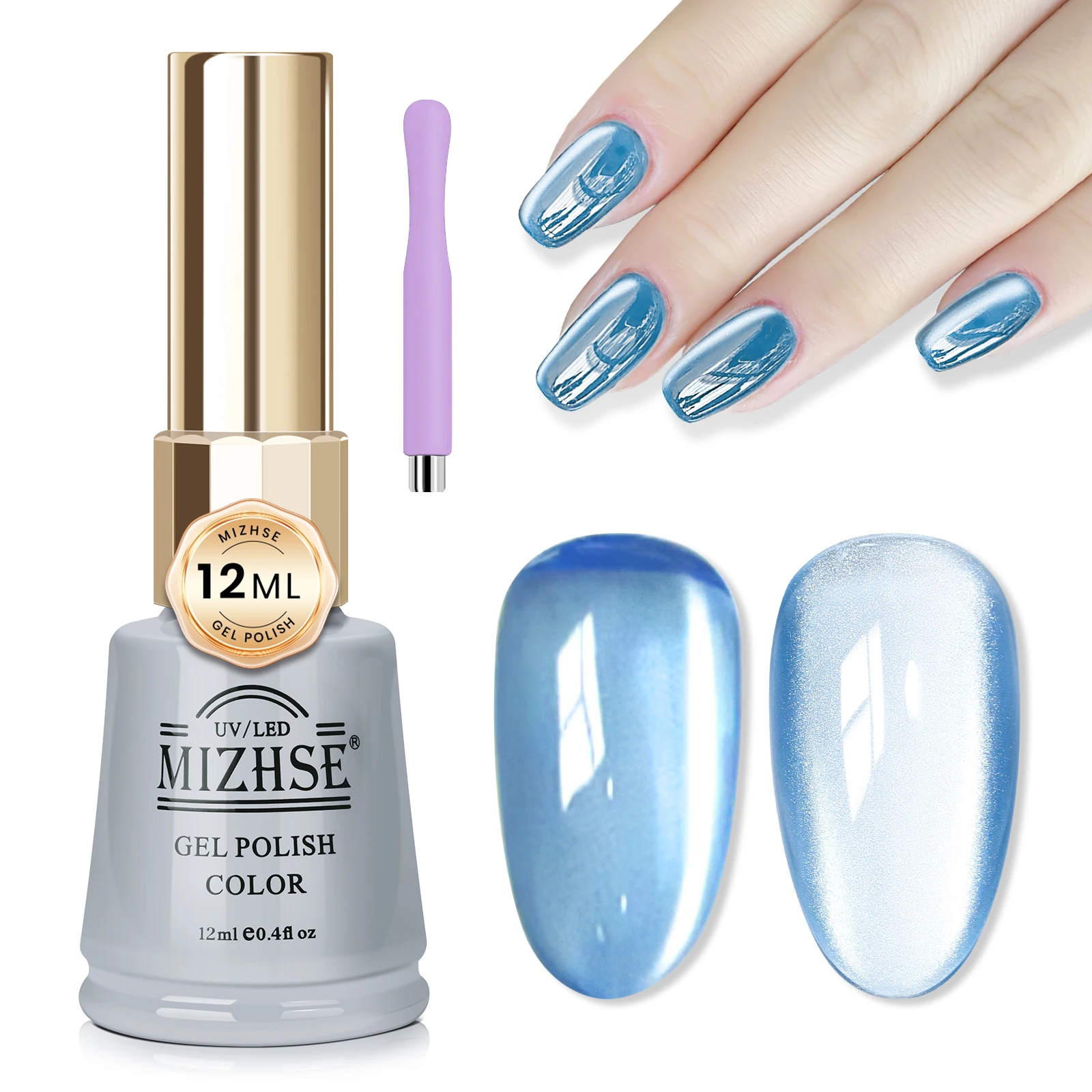 MIZHSE Soak Off Cat Eye Nail Gel Polish 12 ML Semi Permanent Nails Art Sapphire Blue Smooth Crystal Magnetic Nail Polish