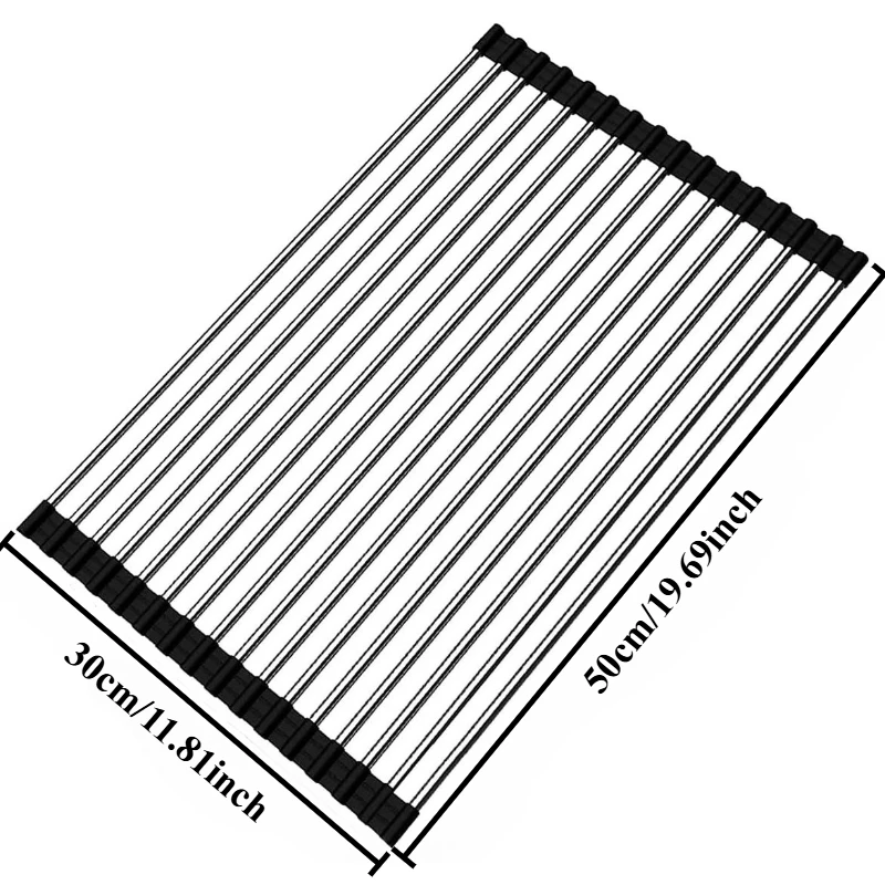 15-Tube Stainless Steel Foldable Sink Drain Rack 12×20 Inch Kitchen Dish Vegetable Draining Holder Kitchen Draining Organizer