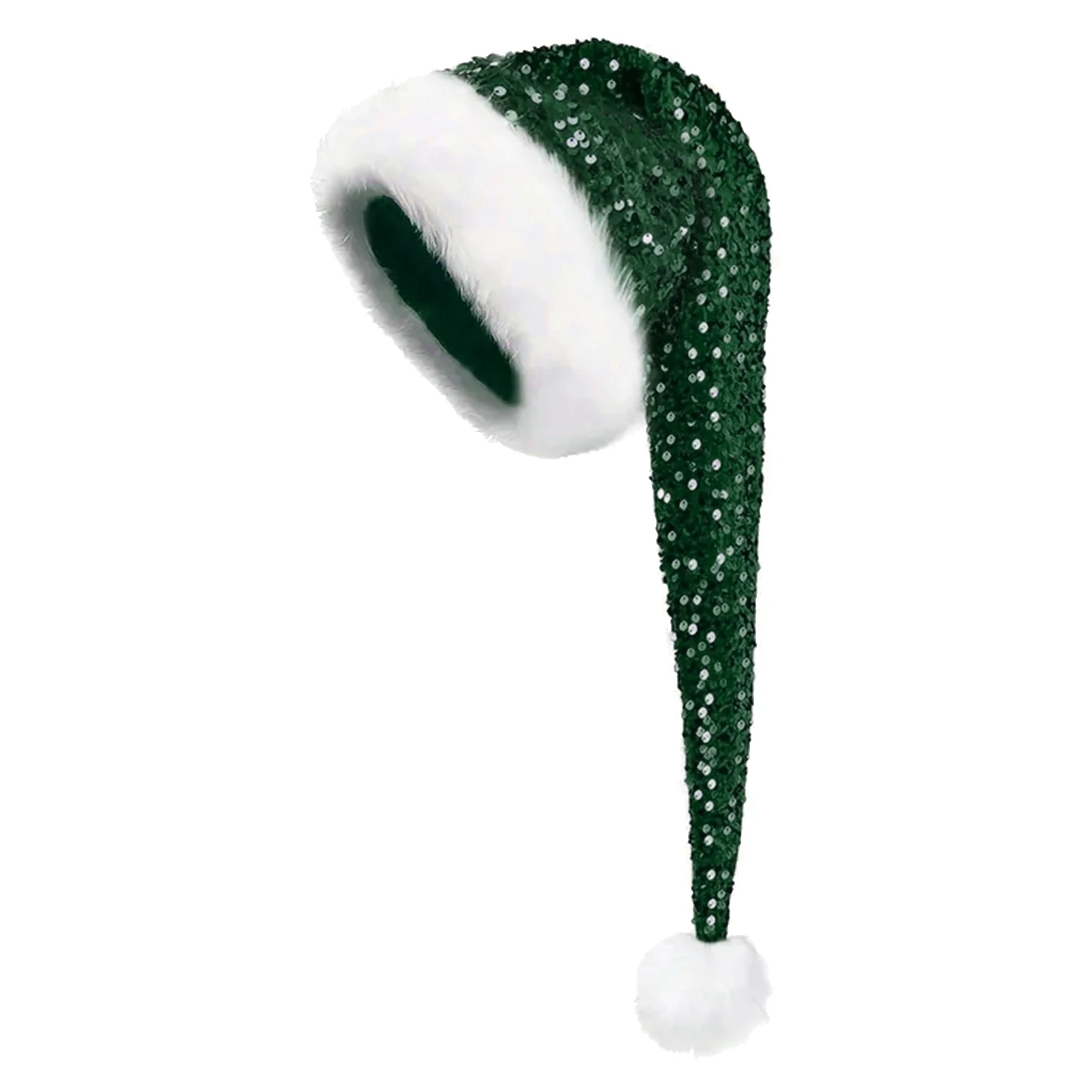 หมวกซานต้าน่ารักพร้อมลูกบอลขนปุยและรายละเอียดประกายระยิบระยับ หมวกคริสต์มาสแบบยูนิเซ็กซ์ อุปกรณ์เสริมสำหรับสวมศีรษะสำหรับงานธีมคริสต์มาส