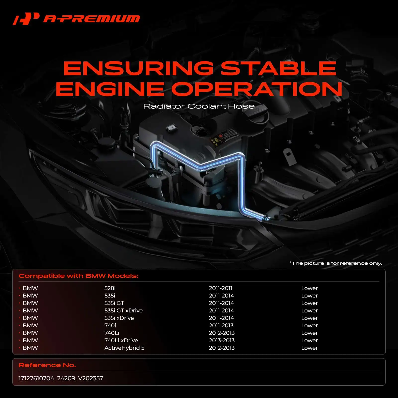 A-Premium Lower Radiator Hose for BMW 528i 2011 535i 535i GT 535i xDrive 535i GT xDrive 2011-2014 ActiveHybrid 5 2012-2013 740i