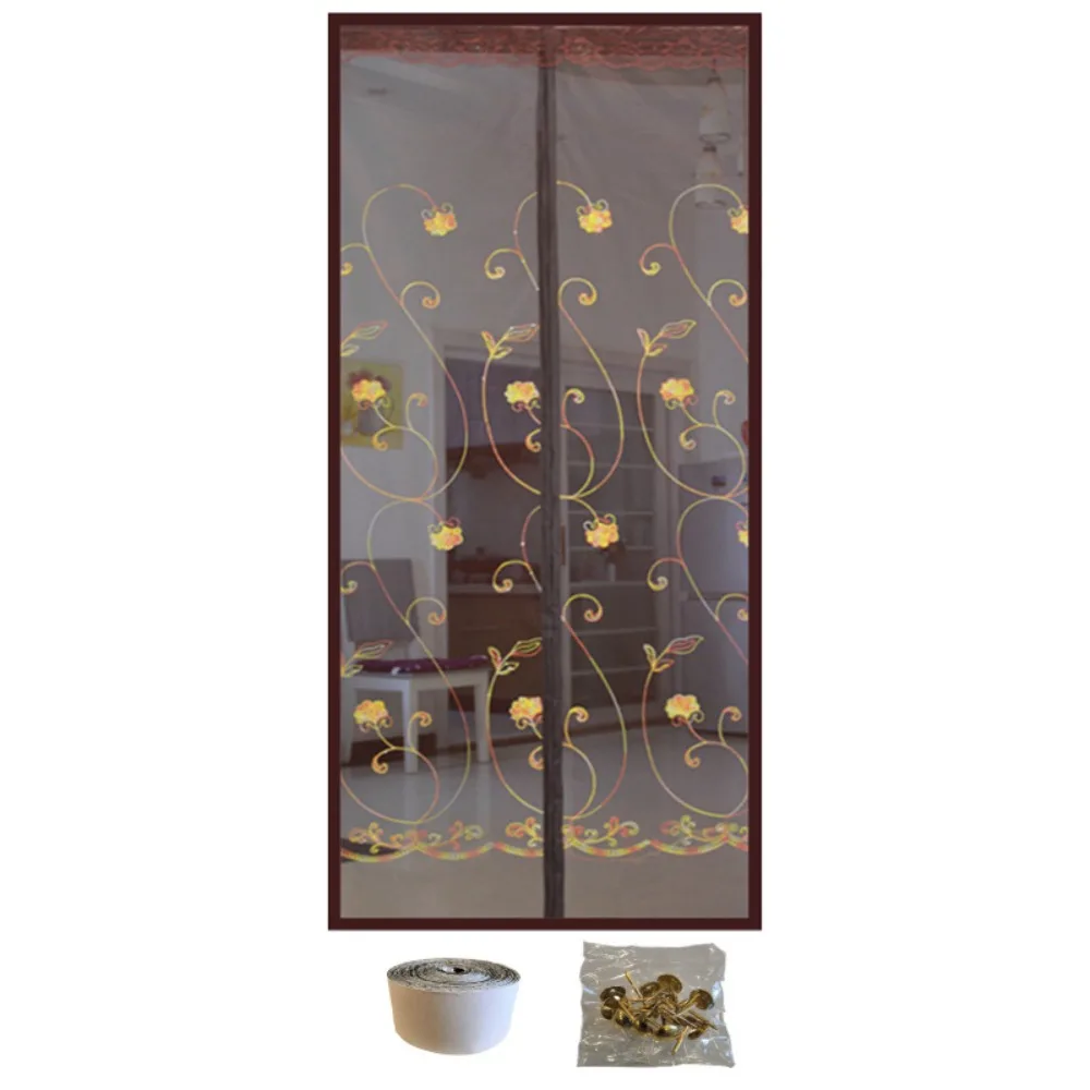 Embroidered Magnetic Screen Door Curtain No Punching Well-ventilated Mosquito-proof Door Curtain Automatic Closing Insect-proof