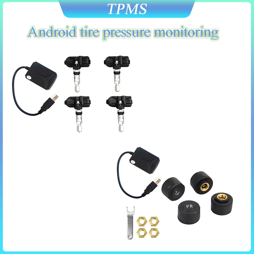 

Android TPMS for Car Radio DVD Player Tire Pressure Alarm Monitoring System Spare Tyre Internal External Sensor USB TMPS