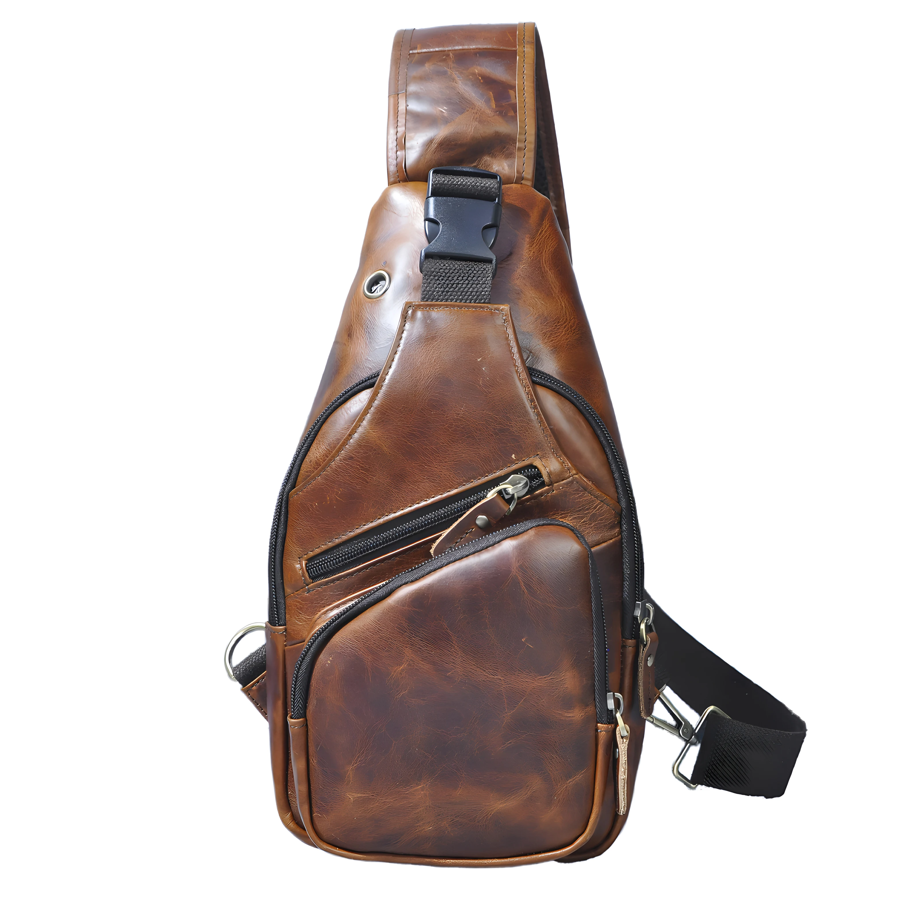 Mannen Originele Gekke Paard Lederen Casual Mode Crossbody Borst Sling Tas Ontwerp Reizen Één Schouder Tas Dagpack Man 8015-lb