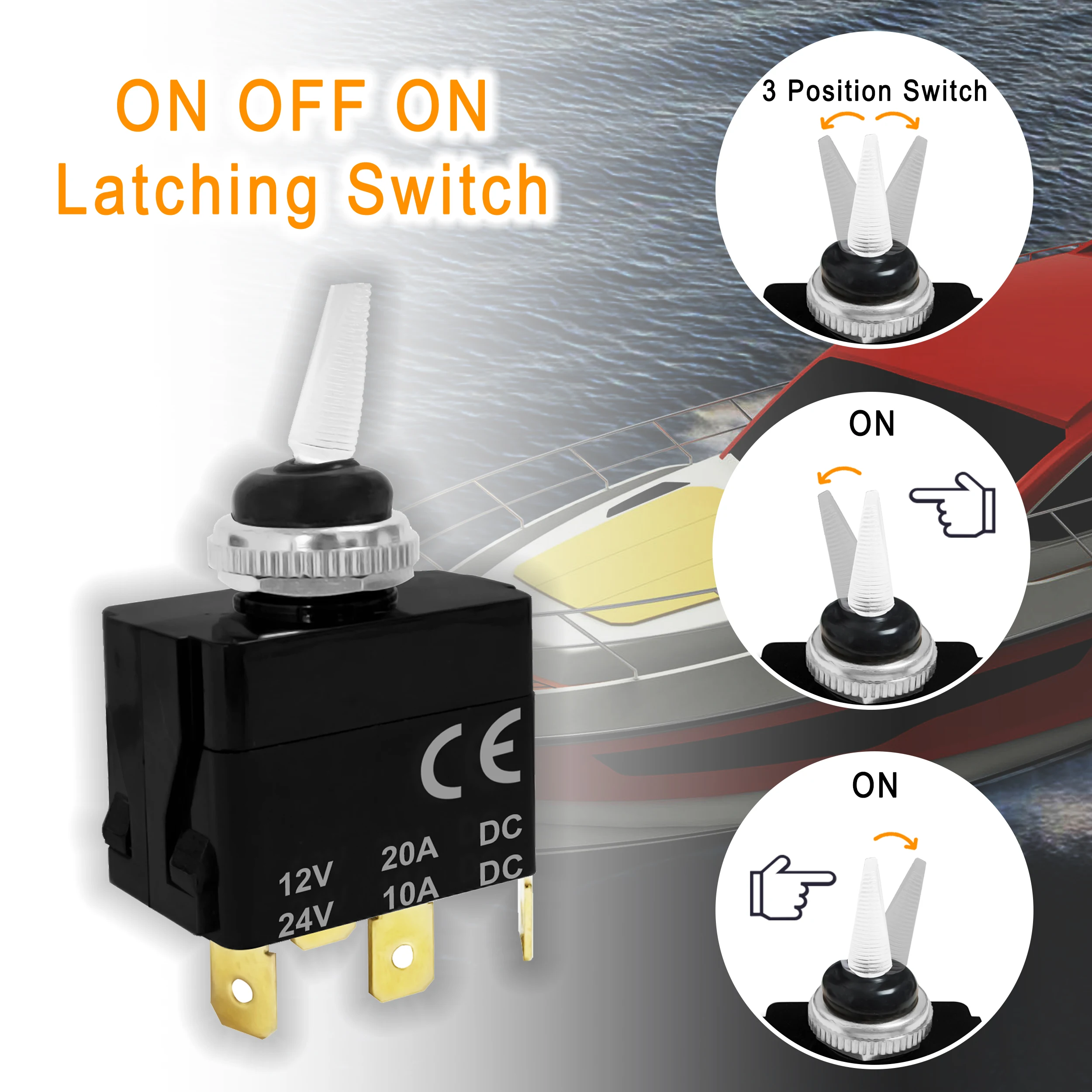 SPDT Toggle Switch 3Pin ON OFF/4Pin ON OFF ON Latching Polarity Reversing Switch with Red Led For Car Boat Marine RV