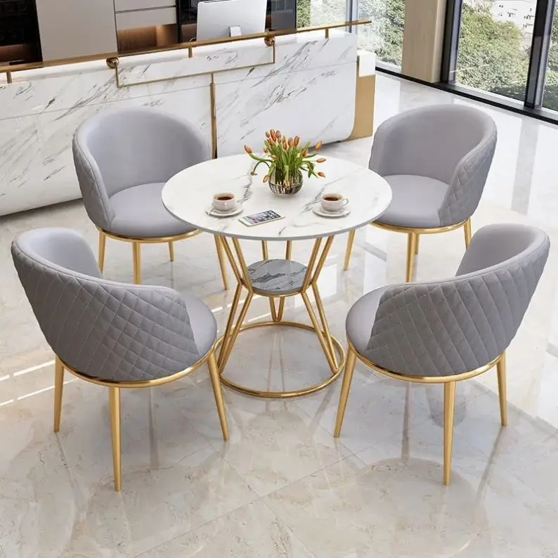 Modern Simple Cafe Furniture Rock Plate Table Leather Chair Business Negotiation Table And Chair Combination