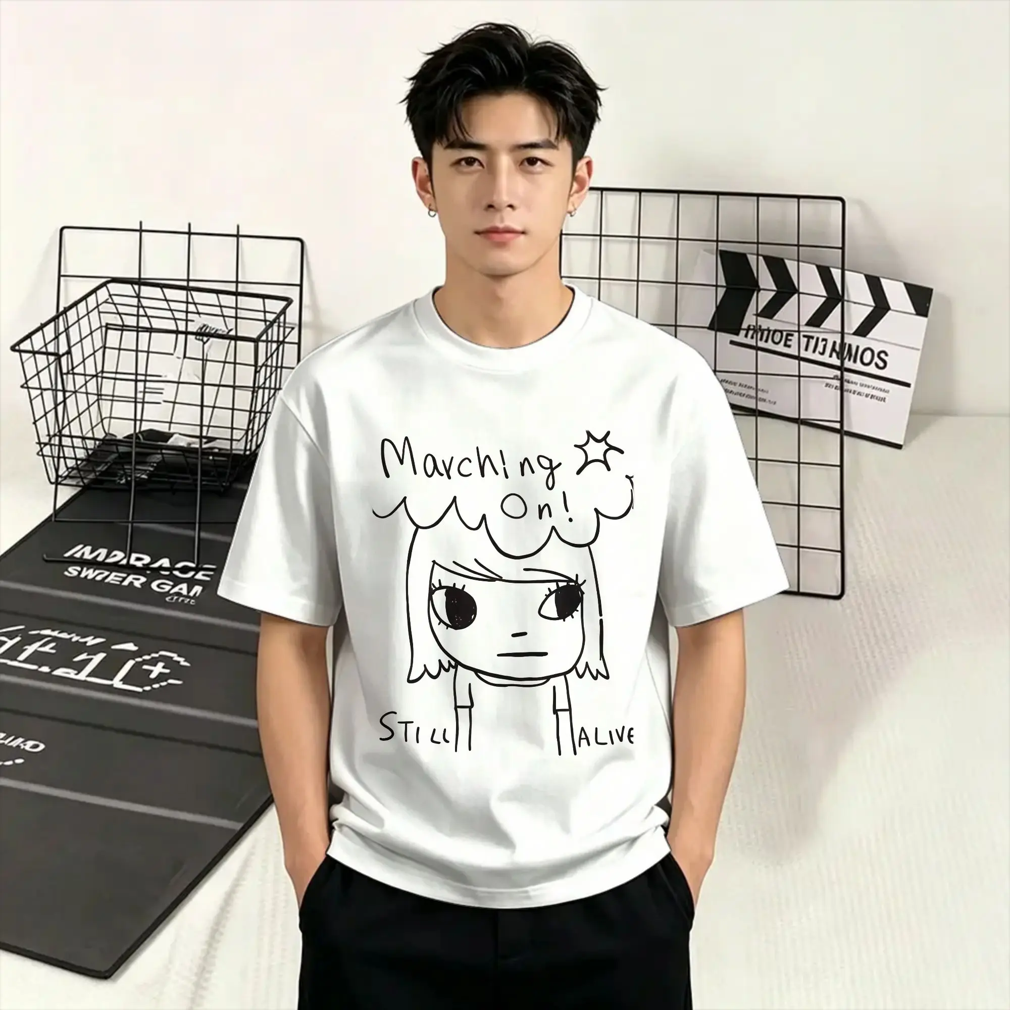 Yoshitomo Nara T Shirts Men 100% Cotton Novelty T-Shirts Crew Neck  Tees Short Sleeve Tops Original