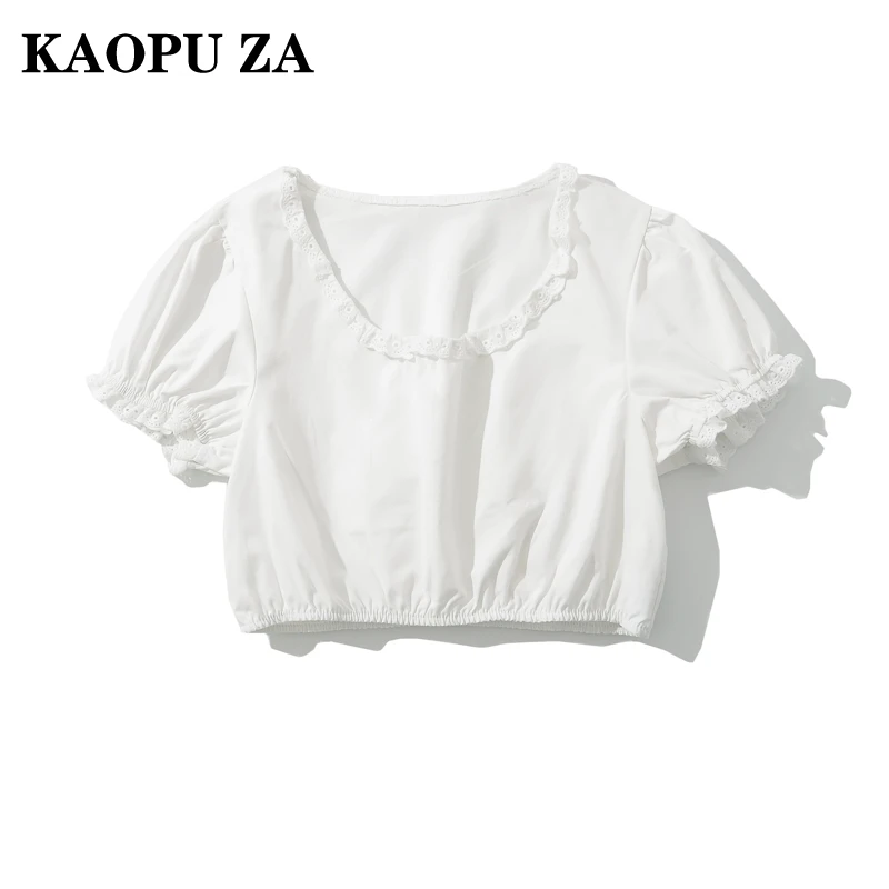 KAOPU ZA 2024 Spring Woman Sophisticated O-Collar Pullover Blouses Streetwear Autumn Wear Female Short Sleeve Short Top Ruffles