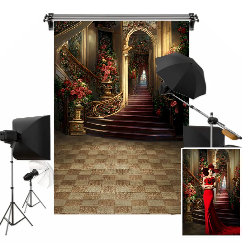 

Mocsicka Vintage Palace Backdrop for Photography Flowers Castle Indoor Adult Child Women Portrait Background Photo Studio Props