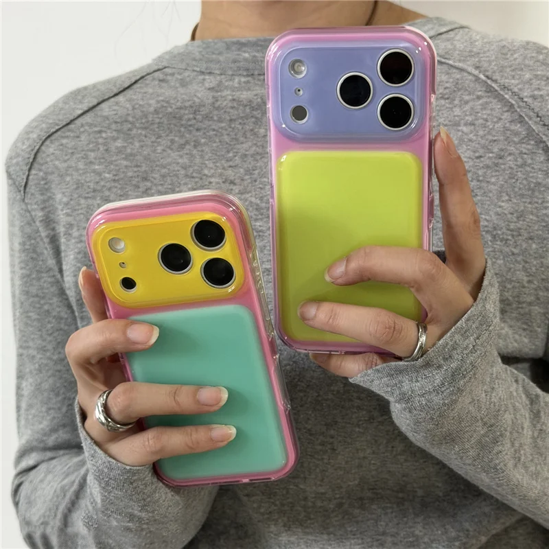 Luxury Jelly Splicing Color Shockproof Phone Case for iPhone 17promax 16 15Pro 17Pro Trendy Camera Lens Protection Back Cover