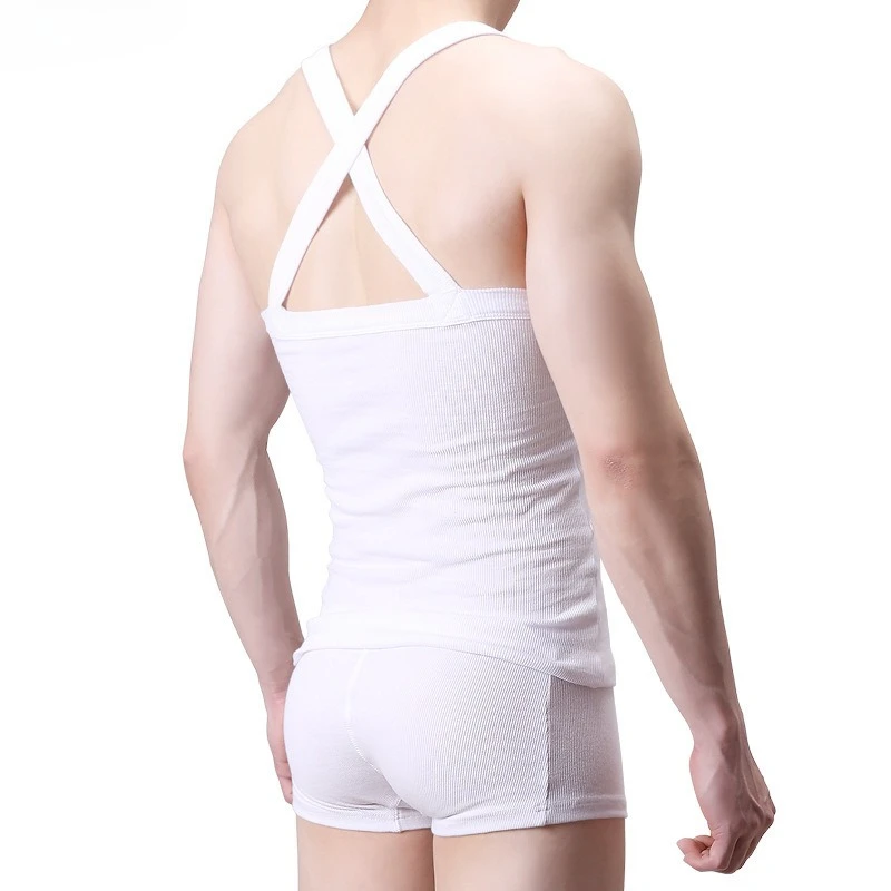 Men's Cross Back Ribbed Cotton Tank Top Stretch Slim Fit Sweat Absorbing Sport Undershirt Vest