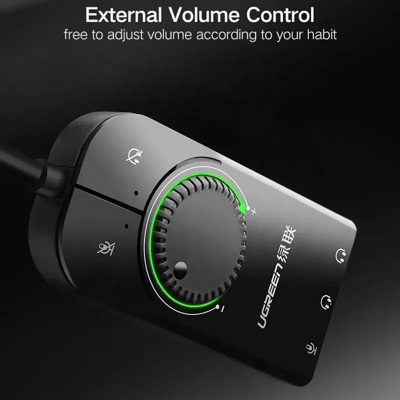 UGREEN USB Sound Card External Sound Card with Volume Control USB to 3.5mm Jack Audio Adapter for Windows