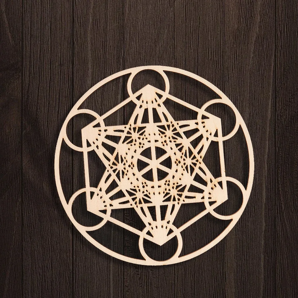 Geometric Round Wooden Boards Sacrosanct Metatron Motifs Crystal Placement Mat Yoga Meditation Energy Hanging Wall Accessories