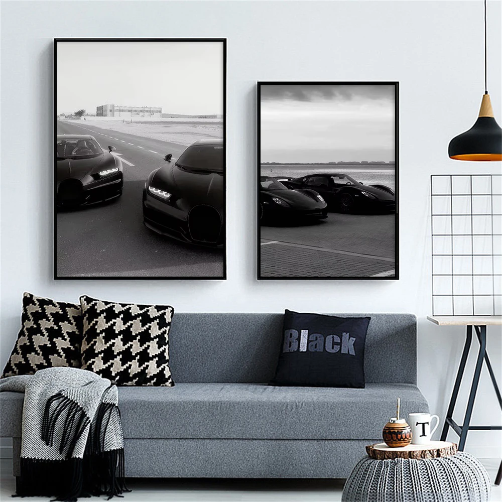 Modern Luxury Sports Car Wall Art Poster Black White Automobile Print Gift For Car Enthusiast Boys Bedroom Man Cave Home Decor