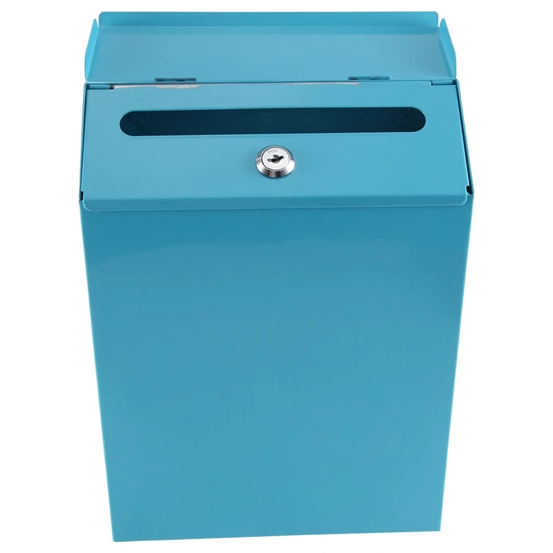 

Lockable Mailbox Wall Collection Box Farmhouse Mailbox + Key Suitable For Home Office Blue