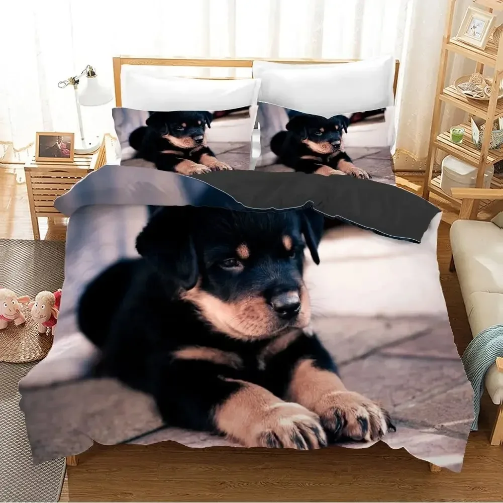 Rottweiler Duvet Cover Twin Black Rottweiler Twin Bedding Set Animal Theme for Dog Lover Polyester Double Queen King Quilt Cover