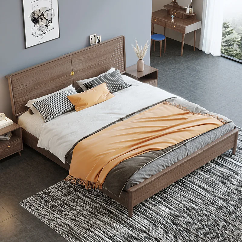 

All solid wood ash wood Nordic bed modern simple 1.5m master bedroom double storage wedding bed