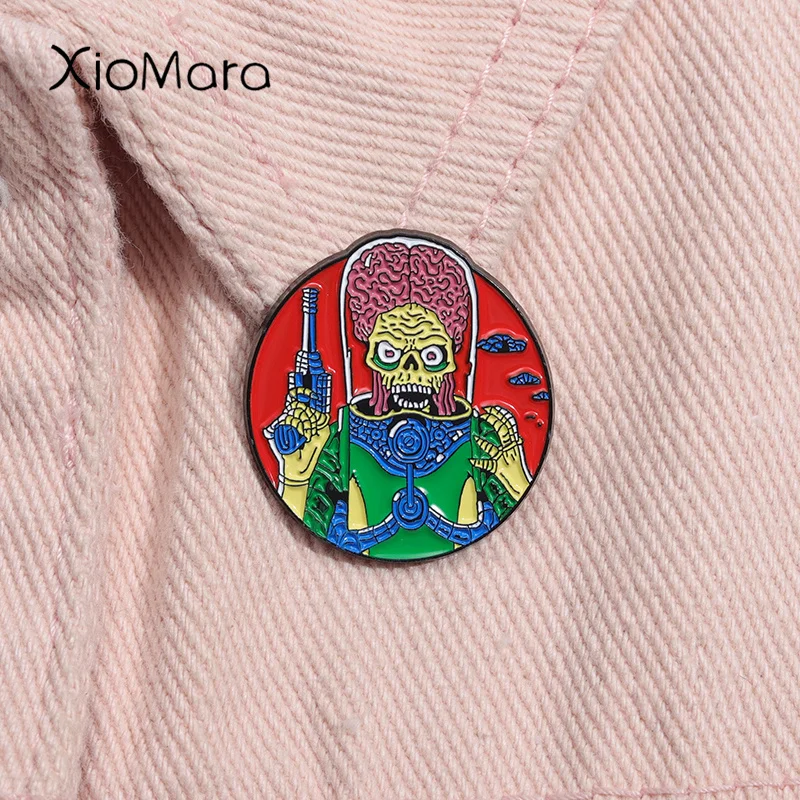 Cartoon Mars Attacks Brain Alien Enamel Pin Science Fiction Film Brooch Lapel Backpack Badge Halloween Jewelry Accessories