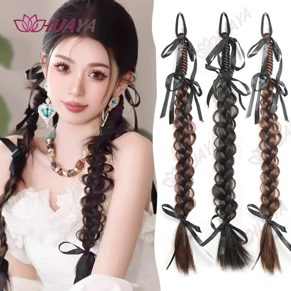 

2/PC Ponytail Hair Extensions Braid Natural Spicy Girl Pigtail Fried Dough Twists Long Braid Can Tie High Ponytail Boxing Braid