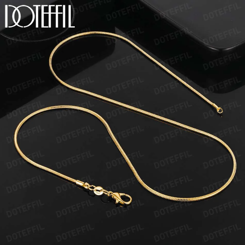 DOTEFFIL 18K Gold 2mm Flat Snake Chain Necklace 16/18/20/22/24/26/28/30 Inch For Women Man Fashion Wedding Jewelry