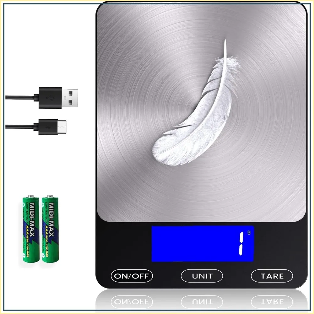 

Digital Kitchen Scale - 33lb Food Scale for Ounces Grams, Rechargeable 304 Stainless Steel, Type-C Charging, Perfect for Cooking & Baking
