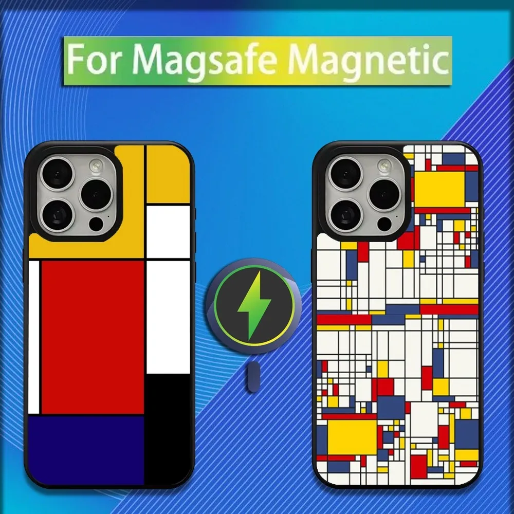 Mondrian Color Square Art Phone Case For iPhone 16,15,14,13,12,11,Plus,Pro,Max,Mini Magsafe Magnetic Wireless Charging