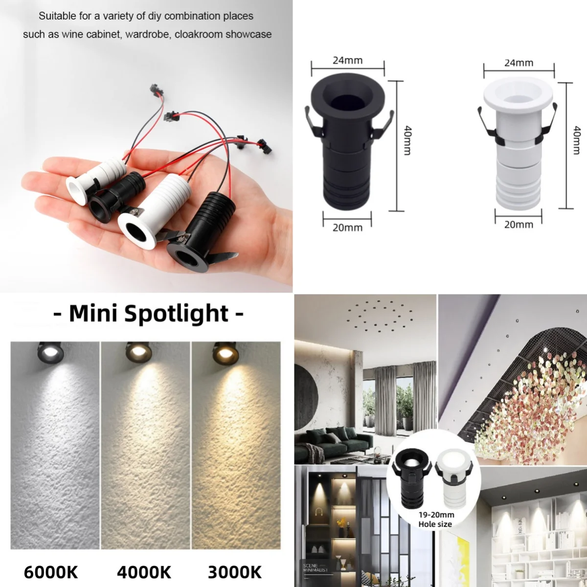 CE ETL SAA Customized Modern 1W Mini White LED Spot Light Aluminum Recessed Cabinet  Showcase Spotlight Anti-Glare Downlight