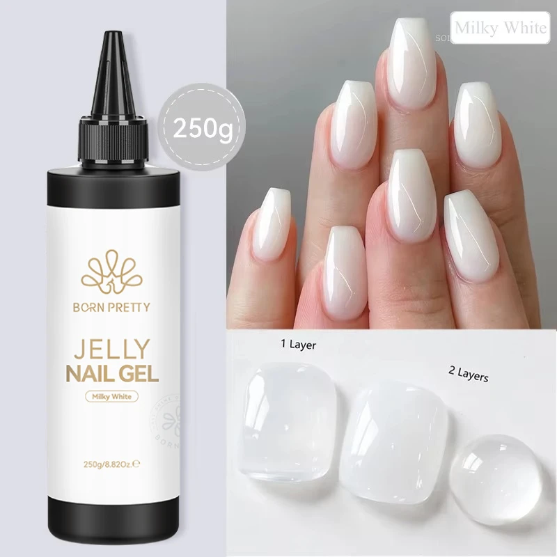 BORN PRETT 250 g Jelly Gel-Nagellack, transparent, milchig, weiß, rosa, nackt, Maniküre, Decklack, semi-permanenter Nagellack, Soak Off UV-LED
