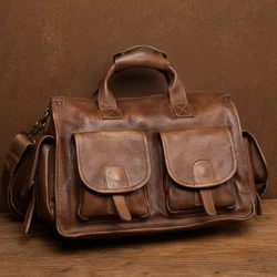 Sac à main en cuir tanné végétal pour homme, sac d'ordinateur, sac messager de loisirs, première couche