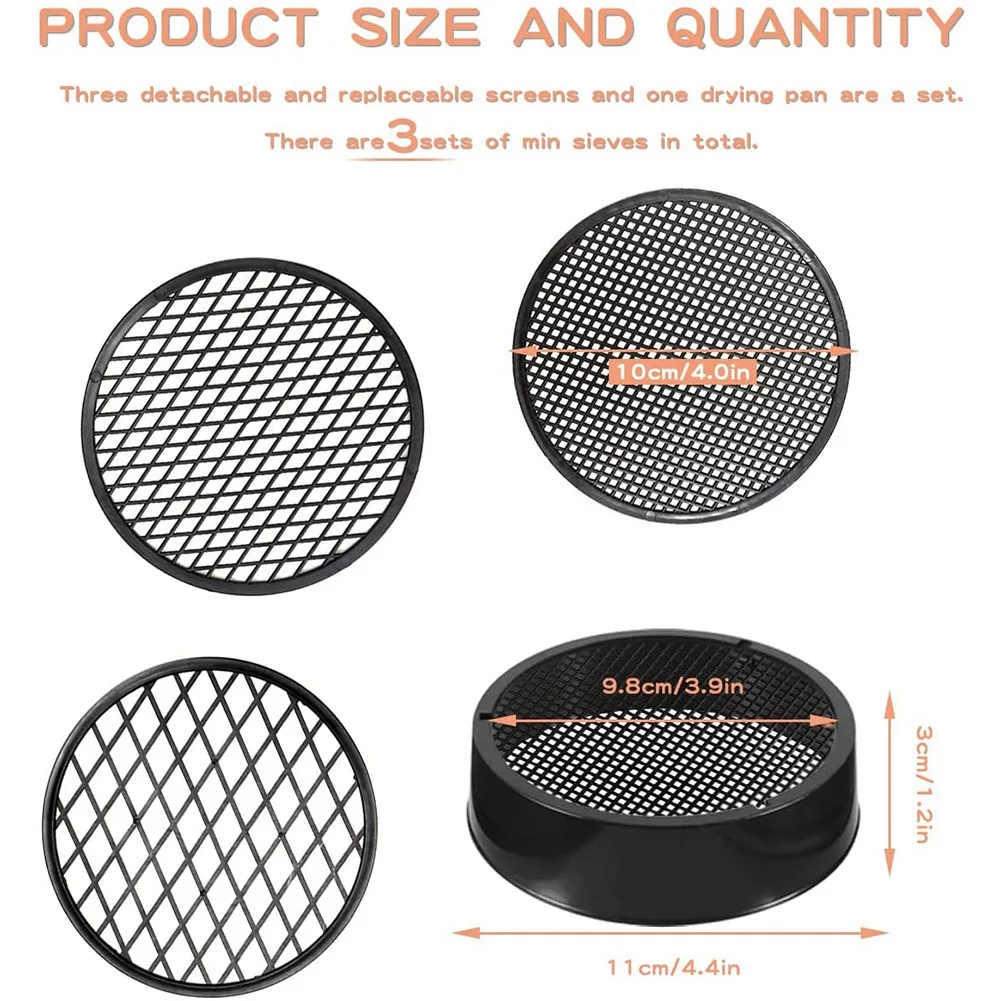 B17C 3Pack Sifting Pan Outdoor Gold Panning Soil Sifter Garden Sieve Mesh Garden Mini Sifting Pan Soil Sand Sieve For Outdoor
